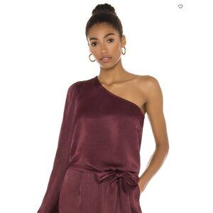 NWT Bobi BLACK Sleek Textured Woven One Shoulder Top in Wine SZ M